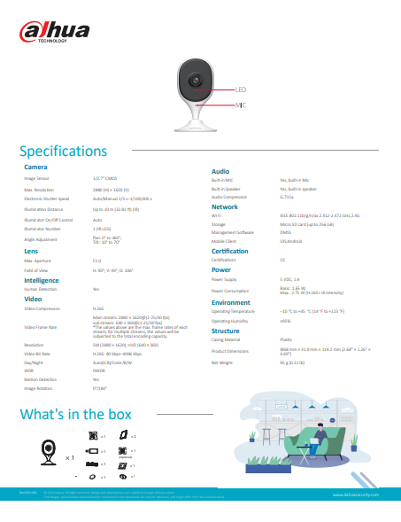 DAHUA | Cube Series 3MP & 5MP Indoor Fixed-focal Wi-Fi Cube Network Camera | DH-C3A  | DH-C5A